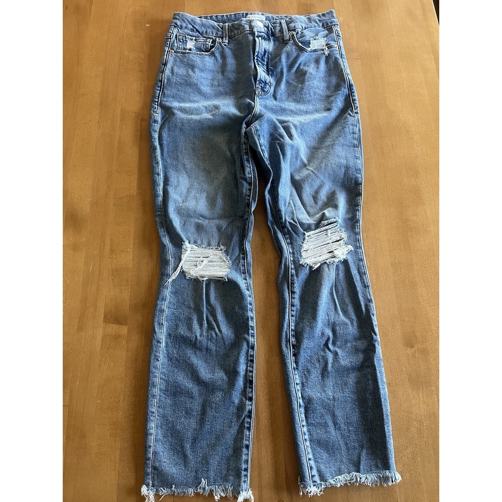 Good American Distressed Jeans Women's‎ 10/30 Waist Medium Wash Blue Indigo